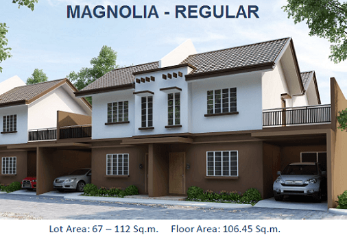 MAGNOLIA REGULAR Total Contract Price: 3,373,000.00 HOUSE FEATURES: 2-Storey, Duplex House 3 Bedrooms ; 2 Toilet and Bath Living, Dining, Kitchen, Terrace, Porch, Carport Floor Area: 106.45sqm. Lot Area : 67sqm. 