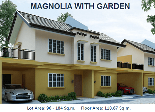 MAGNOLIA WITH GARDEN: Total Contract Price:4,007,800.00 3BR.2T&B 2-Storey, Duplex House 3 Bedrooms 2 Toilet and Bath Living, Dining, Kitchen Terrace, Porch Service Area, Carport Floor Area: 118.67 sqm. Lot Area : 96 sqm